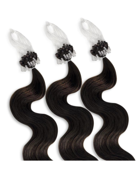 Extensiones de micro loop de pelo ondulado 61 cm - castaño oscuro