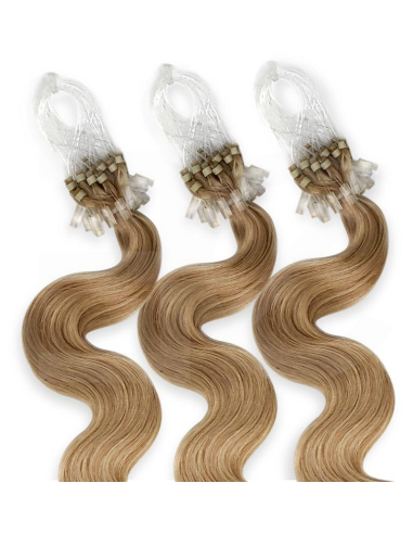 Extensiones de micro loop de pelo ondulado 48 cm - rubio dorado