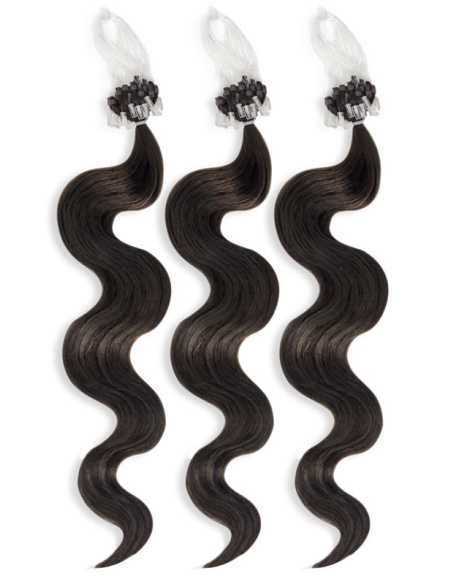 Extensiones de micro loop de pelo ondulado 48 cm - castaño oscuro