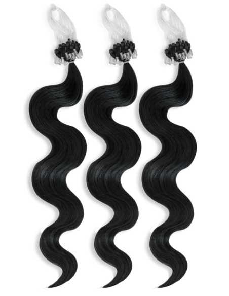Extensiones de micro loop de pelo ondulado 48 cm - negro