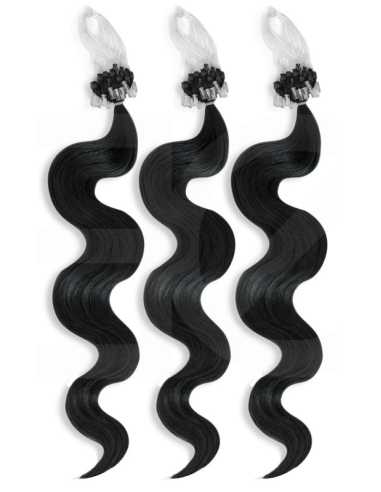 Extensiones de micro loop de pelo ondulado 61 cm - negro