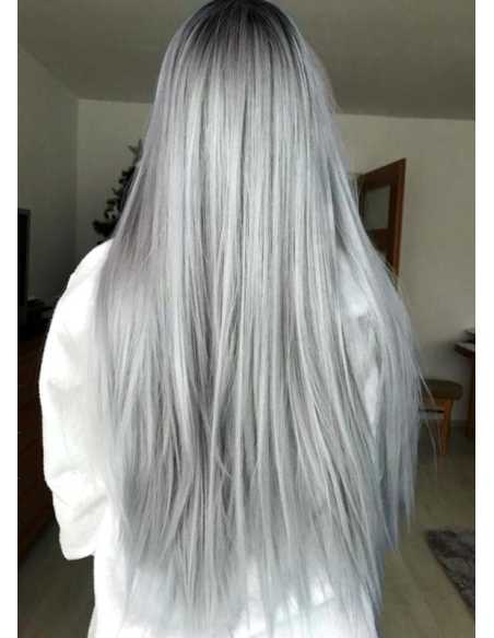 Extensiones de queratina de pelo liso 50 cm - gris plateado