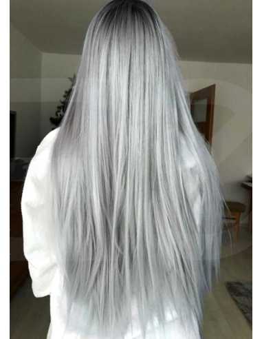 Extensiones de clip de pelo liso 53 cm - gris plateado
