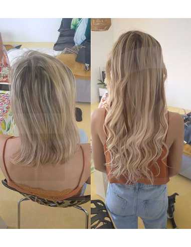Extensiones de micro ring de pelo liso 63 cm - rubio ceniza