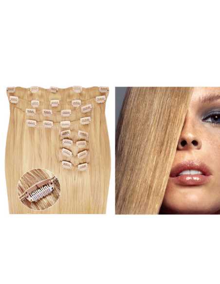 Extensiones de clip de pelo liso natural Maxi Volumen 180 g 63 cm  - rubio ceniza