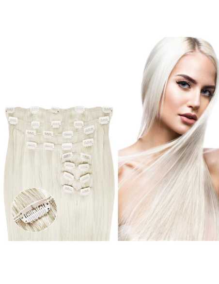 Extensiones de clip de pelo liso natural LUXE Maxi Volumen 180 g 53 cm - rubio polar