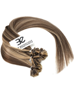 Extensiones de queratina de pelo liso 63 cm - castaño con mechas rubias