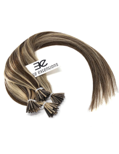 Extensiones de micro ring de pelo liso 63 cm - castaño con mechas rubias