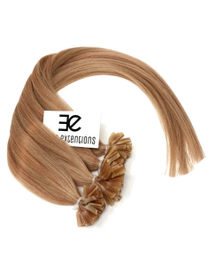 Extensiones de queratina de pelo liso 50 cm - rubio dorado con reflejos rubio claro