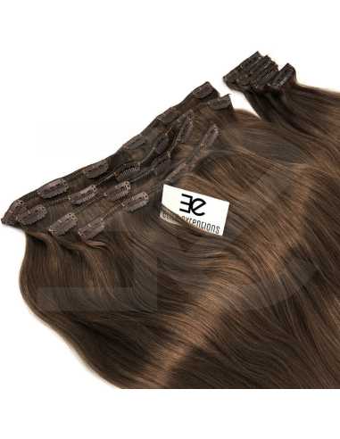 Extensiones de clip de pelo liso natural Maxi Volumen 180 g 63 cm  - castaño