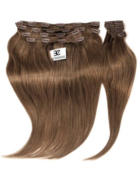 Extensiones de clip de pelo liso natural LUXE Maxi Volumen 180 g 53 cm - castaño claro