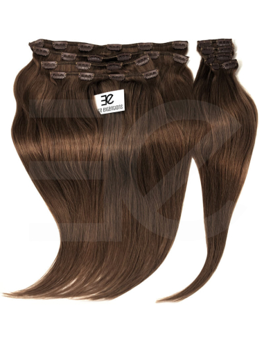 Extensiones de clip de pelo liso natural Maxi Volumen 180 g 63 cm  - castaño