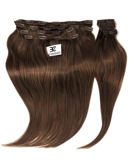 Extensiones de clip de pelo liso natural Maxi Volumen 180 g 63 cm  - castaño