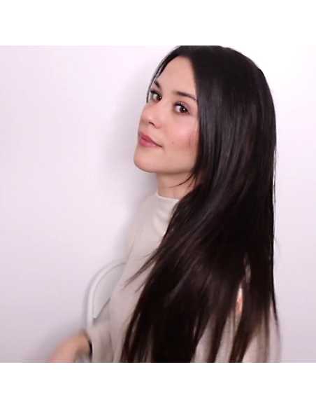 Extensiones de cortina de pelo natural liso 63 cm - castaño oscuro