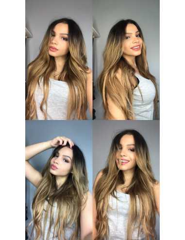 Extensiones de cortina de pelo natural liso 63 cm - rubio dorado