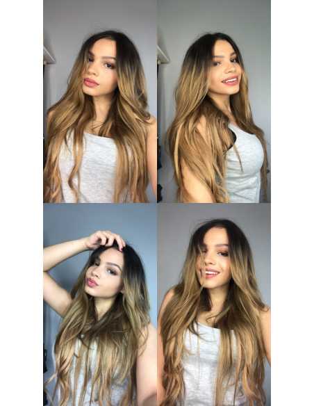 Extensiones de cortina de pelo natural liso 63 cm - rubio dorado