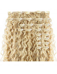 Extensiones de clip de pelo rizado natural Maxi Volumen 180 g 63 cm  - rubio claro
