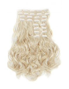Extensiones de clip de pelo ondulado natural Maxi Volumen 180 g 63 cm - rubio platino