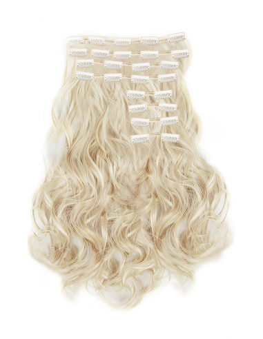 Extensiones de clip de pelo ondulado natural Maxi Volumen 180 g 63 cm - rubio platino