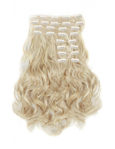 Extensiones de clip de pelo ondulado natural Maxi Volumen 180 g 63 cm - rubio claro