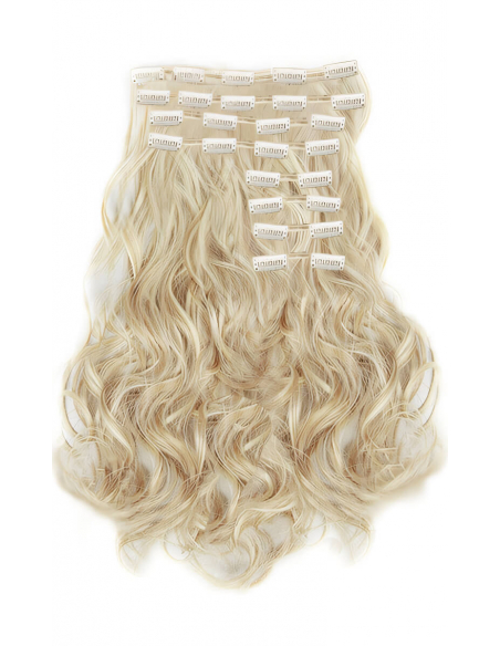 Extensiones de clip de pelo ondulado natural Maxi Volumen 180 g 63 cm - rubio claro