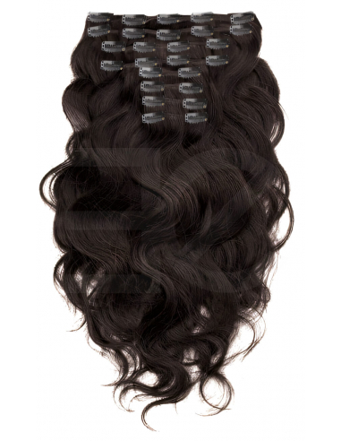 Extensiones de clip de pelo ondulado natural Maxi Volumen 180 g 63 cm - castaño oscuro