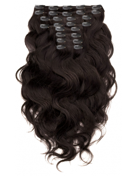 Extensiones de clip de pelo ondulado natural Maxi Volumen 180 g 63 cm - castaño oscuro