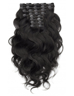Extensiones de clip de pelo ondulado natural Maxi Volumen 180 g 63 cm - negro