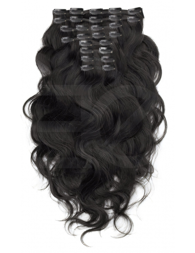 Extensiones de clip de pelo ondulado natural Maxi Volumen 180 g 63 cm - negro