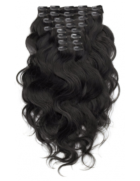 Extensiones de clip de pelo ondulado natural Maxi Volumen 180 g 63 cm - negro