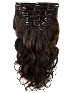 Extensiones de clip de pelo ondulado 53 cm - castaño oscuro
