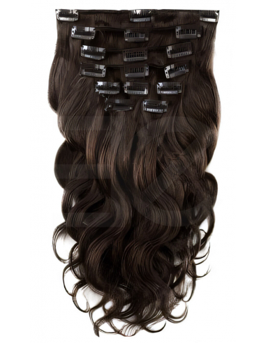 Extensiones de clip de pelo ondulado 53 cm - castaño oscuro