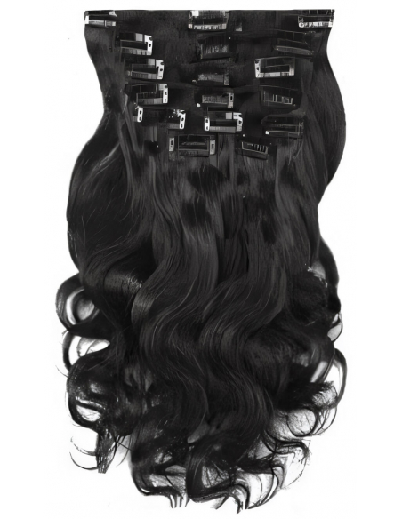 Extensiones de clip de pelo ondulado 53 cm - negro