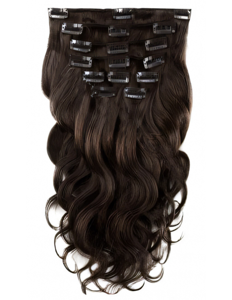 Extensiones de clip de pelo ondulado 63 cm - castaño oscuro