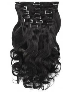 Extensiones de clip de pelo ondulado 63 cm - negro