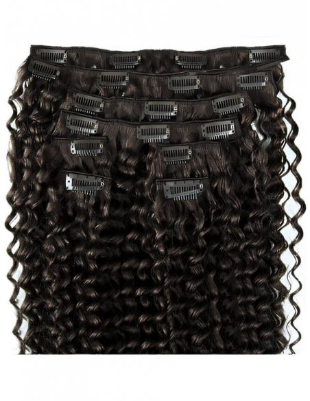 Extensiones de clip de pelo rizado 53 cm - moreno natural