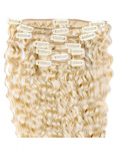 Extensiones de clip de pelo rizado 53 cm - rubio claro
