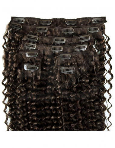 Extensiones de clip de pelo rizado 53 cm - castaño oscuro