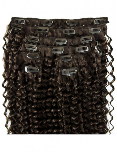 Extensiones de clip de pelo rizado 53 cm - castaño oscuro