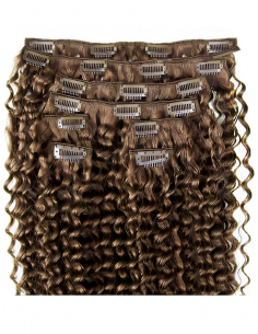 Extensiones de clip de pelo rizado 63 cm - castaño claro