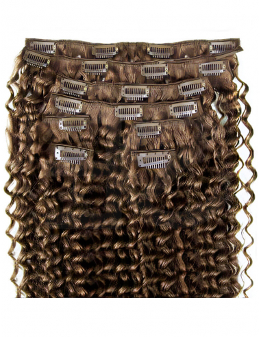 Extensiones de clip de pelo rizado 63 cm - castaño claro