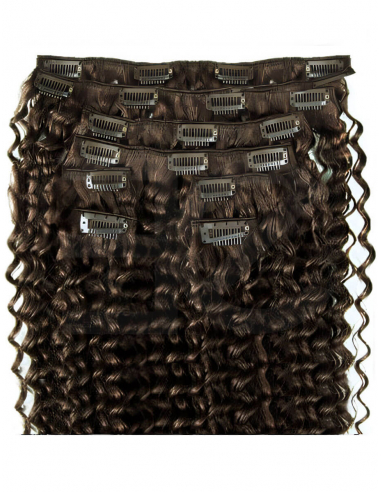 Extensiones de clip de pelo rizado 63 cm - castaño