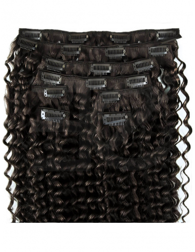 Extensiones de clip de pelo rizado 63 cm - moreno natural