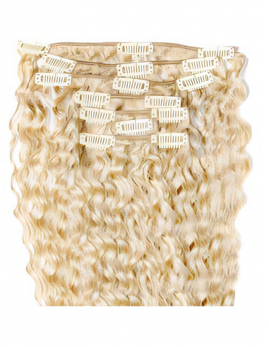 Extensiones de clip de pelo rizado 63 cm - rubio claro