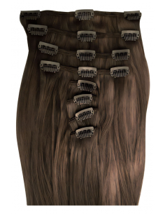 Extensiones de clip de pelo liso 53 cm - castaño avellana