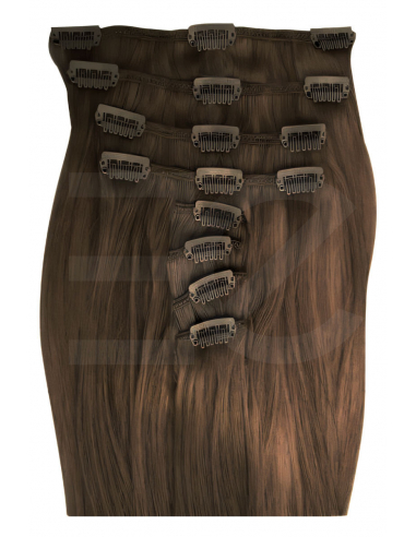 Extensiones de clip de pelo liso 53 cm - castaño
