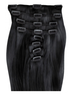 Extensiones de clip de pelo liso 53 cm - negro