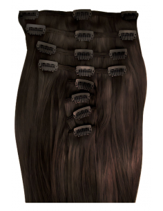 Extensiones de clip de pelo liso 63 cm - castaño oscuro