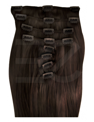 Extensiones de clip de pelo liso 63 cm - castaño oscuro