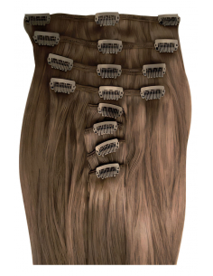 Extensiones de clip de pelo liso 63 cm - castaño claro